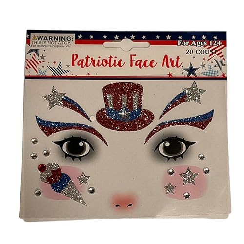 Patriotic Temporary Face Tattoos - 100 Pieces Glitter Face Art | Memorial Day 4th of July labor Day | Red White Blue Metallic Glitter | Election Party | USA