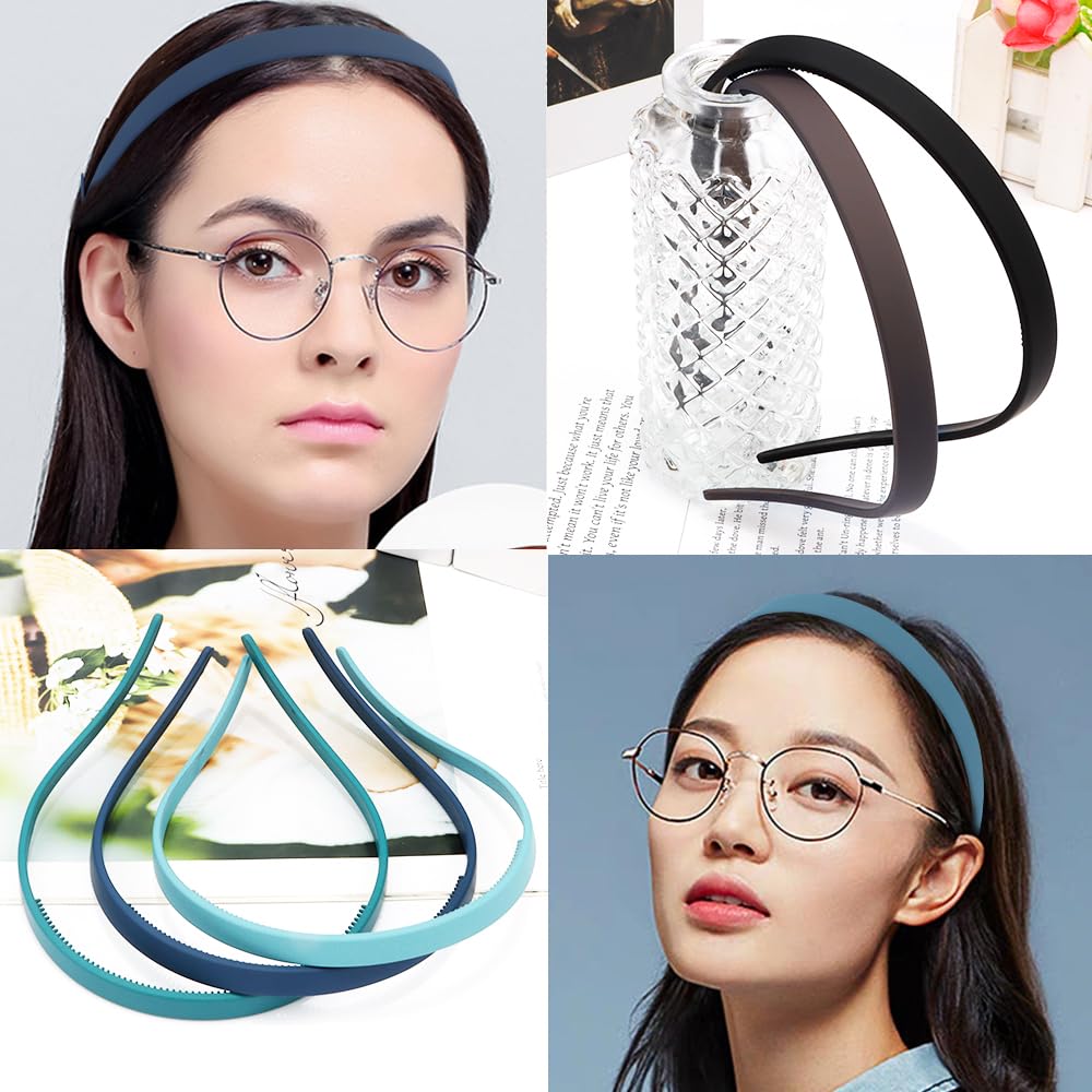 6Pcs Headbands for Glasses Wearers No Pressure No Headache Square Sunglasses Headband for Women Comfortable Thin Hairbands for Women, Plastic Hairbands with Teeth Non Slip Fashion