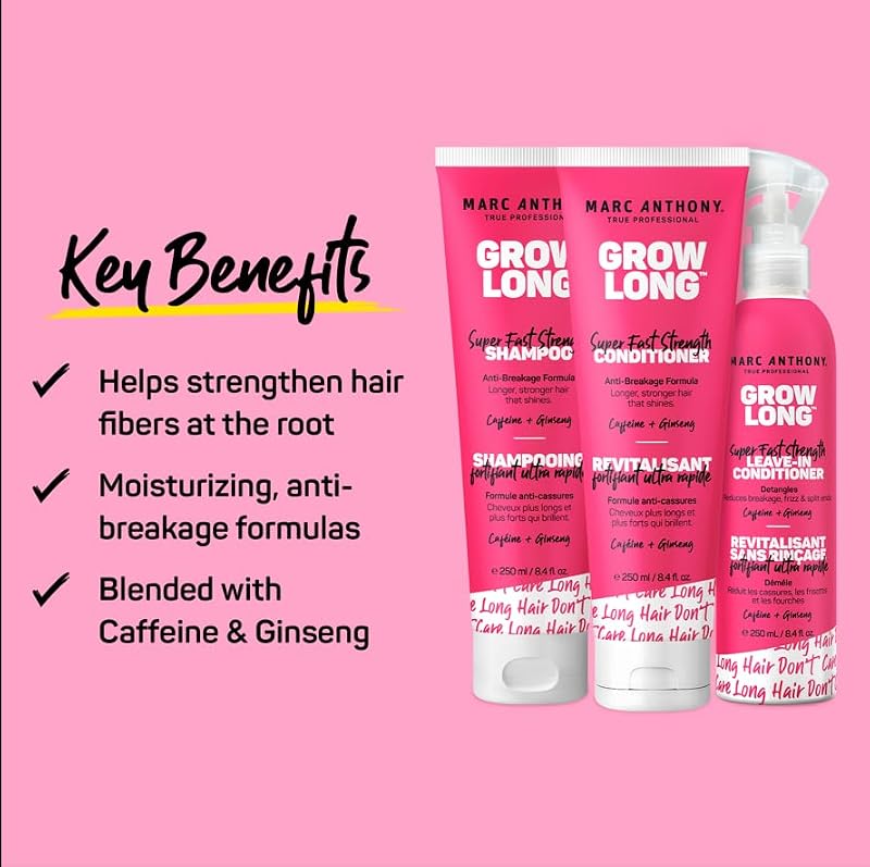 Marc Anthony Grow Long Hair Care Set - Shampoo, Conditioner & Leave-In Spray for Stronger, Longer Hair