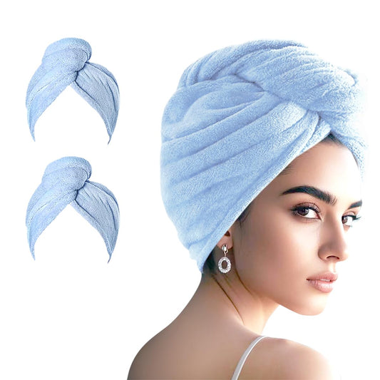 AGKXHDEC 2 Packs Microfiber Towel, Hair Turbans, Drying Hair Wrap for Women (Blue colore-2pcs)