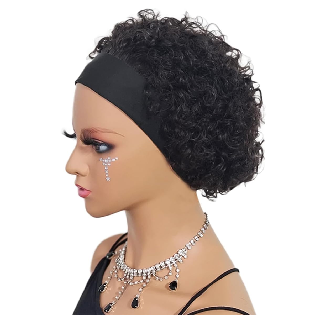 Short Curly Black Wigs For Women Glueless Wig, Cheap Kinky Curl 100% Human Hair Glueless Kinky Curly Wigs for Women Color 1B None Lace Front Wig 6 Inch
