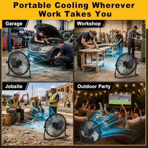 CREPOW 16-Inch Cordless Jobsite Fan Compatible with Dewalt 20V Max Battery, Stepless Speed, 2500 CFM, Indoor/Outdoor Use (No Battery)