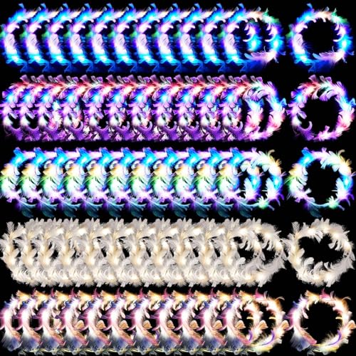 Taiyin 30-Piece LED Feather Headbands for Wedding in Multiple Colors - Adjustable & Light Modes