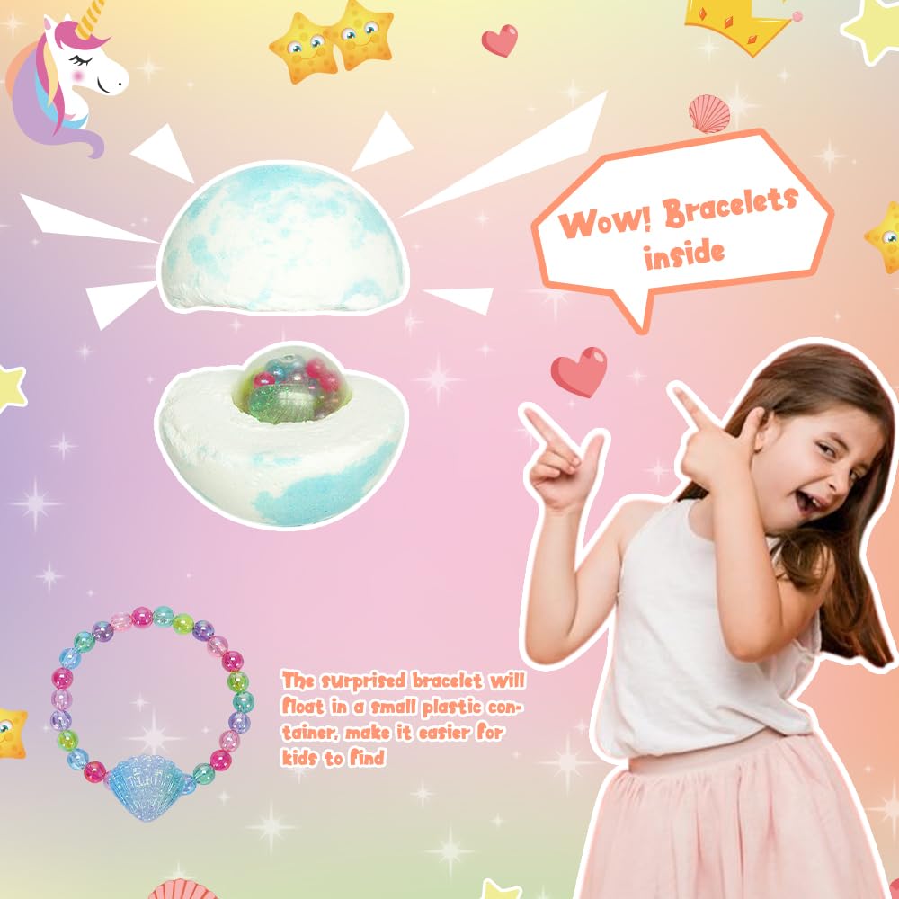 KAV Girls Bath Bombs Set of 9 — Surprise Bracelet Bath Bombs for Kids & Tweens, Fizzy Colorful Bath Fizzies with Collectible Bracelet Inside, Kid-Safe Scents & Moisturizing Oils — Party Favors & Gifts