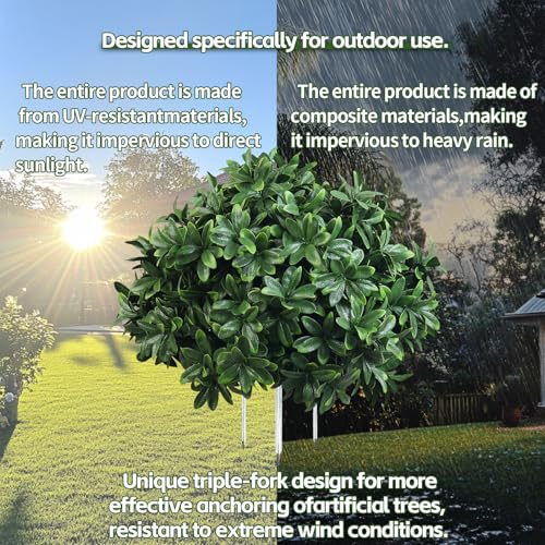 Artificial Boxwood Topiary Bush Set - 15 Inch Faux Greenery with Ground Spike - Green-002