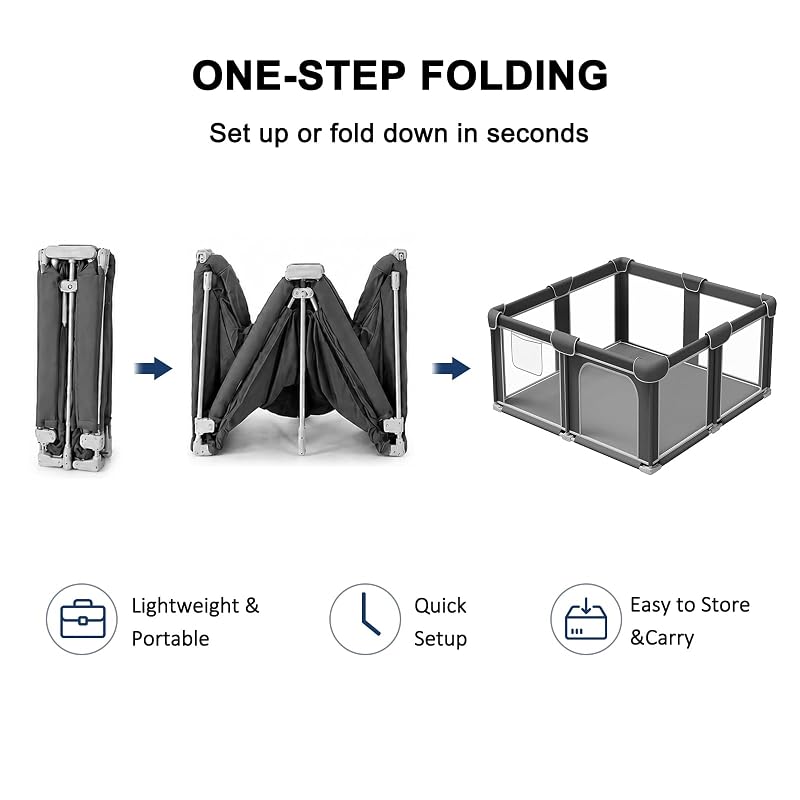 Foldable Baby Playpen 50x50in with Mesh Walls, Portable Play Yard & Foldable Mat - Grey (G TALECO GEAR)