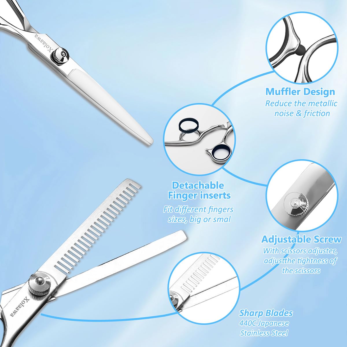 Xolaawa Hair Cutting Scissors, Thinning Shears Kit. Premium Stainless Steel Salon Scissors, Edge Scissor, Razor.for Hairdressing, Salon and Home