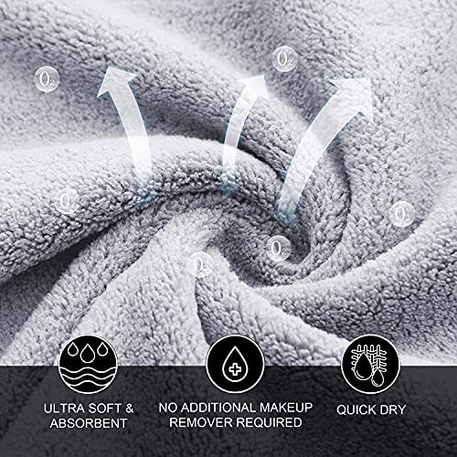 Microfiber Face Towels 30 Pack - Ultra Soft Makeup Remover Cloths White-Grey, 12x12 Inch