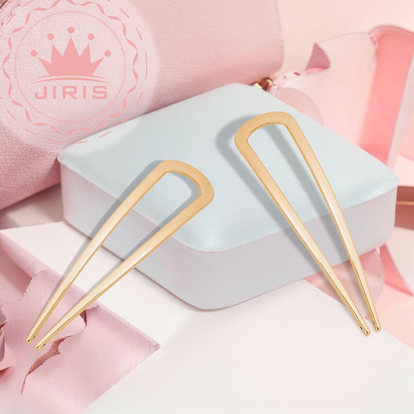 JIRIS 2PCS 4.2Inch French Hair Pins U-Shaped Pins for Women and Girls Fashion Metal Hair Pin French Twist Hair Pins for Buns, Updos,Stylish and Functional(set1-gold)