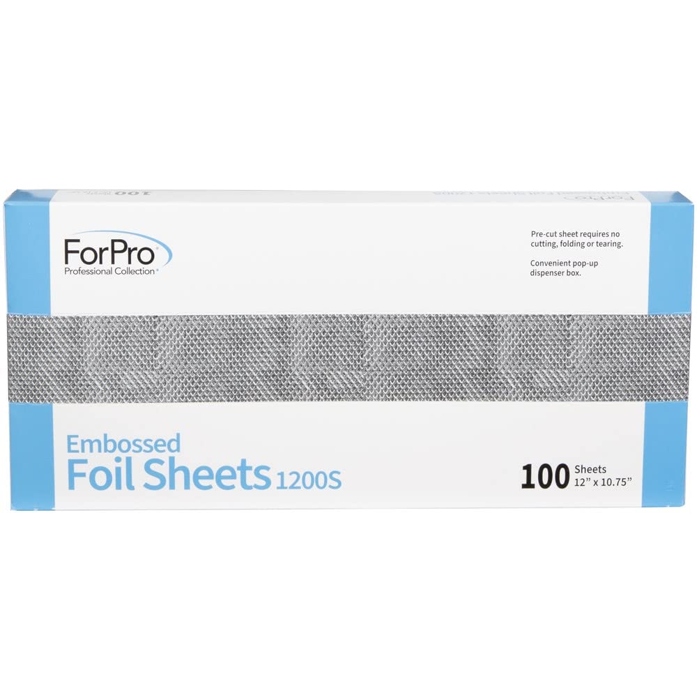ForPro Professional Collection Embossed Foil Sheets 1200S, Aluminum Foil, Pop-Up Dispenser, for Hair Color Application and Highlighting Services, Food Safe, 12” W x 10.75” L, 100-Count