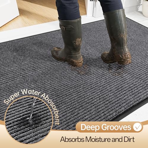 Amyracel 3'x6' Heavy Duty Waterproof Indoor Outdoor Doormat - Grey Double Stripe