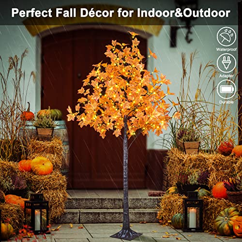 7FT LED Lighted Maple Tree - Fall Harvest Thanksgiving Decor with 208 Warm White Lights
