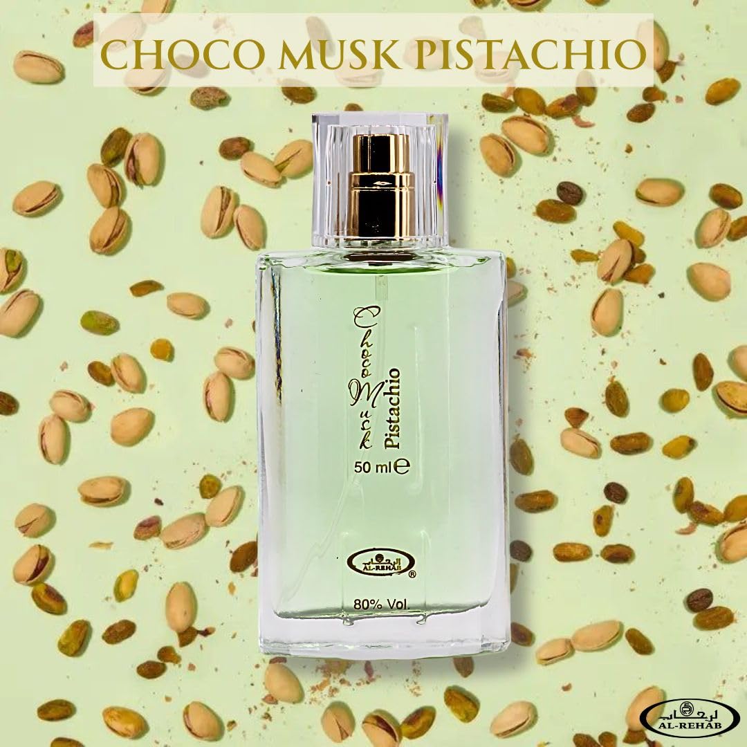 Al-Rehab Choco Musk Pistachio Eau de Parfum for Women & Men - 50ml (1.65 oz) | Nutty Gourmand Perfume with Pistachio, Chocolate & Vanilla | Sweet, Creamy & Addictive | Long-Lasting Arabian Fragrance