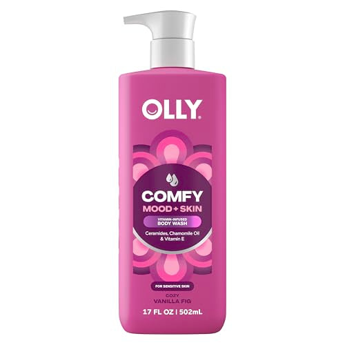 OLLY Body Wash Comfy Mood + Skin with ceramides, chamomile oil & vitamin E to Hydrate & Nourish Skin, Cozy Vanilla & Fig Scent 17 Fl Oz