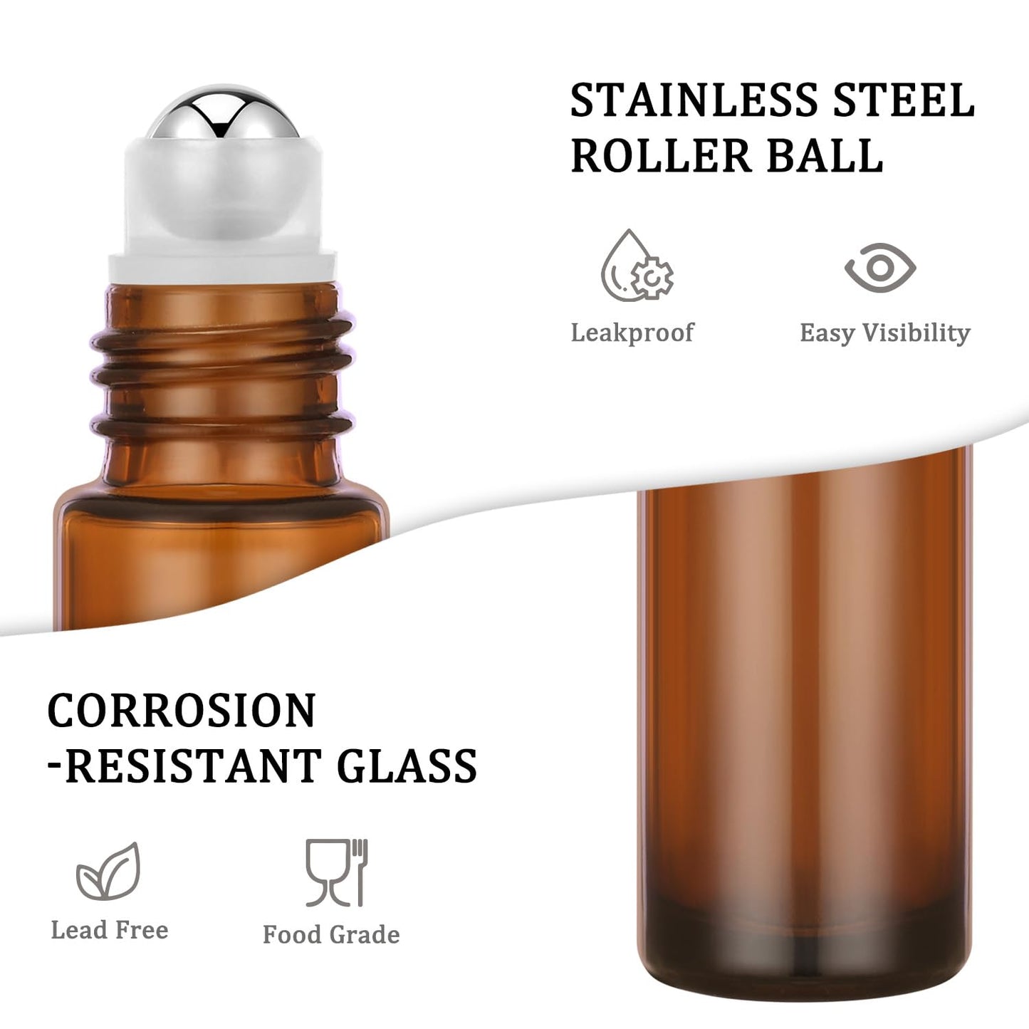 4 Pack, Essential Oil Roller Bottles, Amber Glass Roller Balls for Essential Oils, 10ml Empty Rollerball Bottles for Travel Refillable Roll on Perfume Bottles with Caps