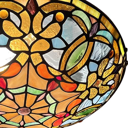 ARTZONE Tiffany Ceiling Light 12 Inch Stained Glass Flush Mount Fixture for Bedroom & Living Room