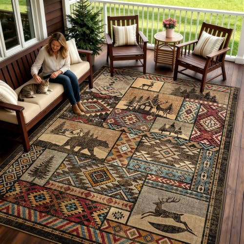 HOMORE Rustic Cabin Area Rug 6x9 Brown - Western & Southwestern Style, Non-Slip, Machine Washable