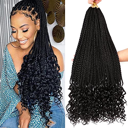 URNice 7 Pack 24 Inch Boho Goddess Box Braids Crochet Hair for Black Women - 1B#