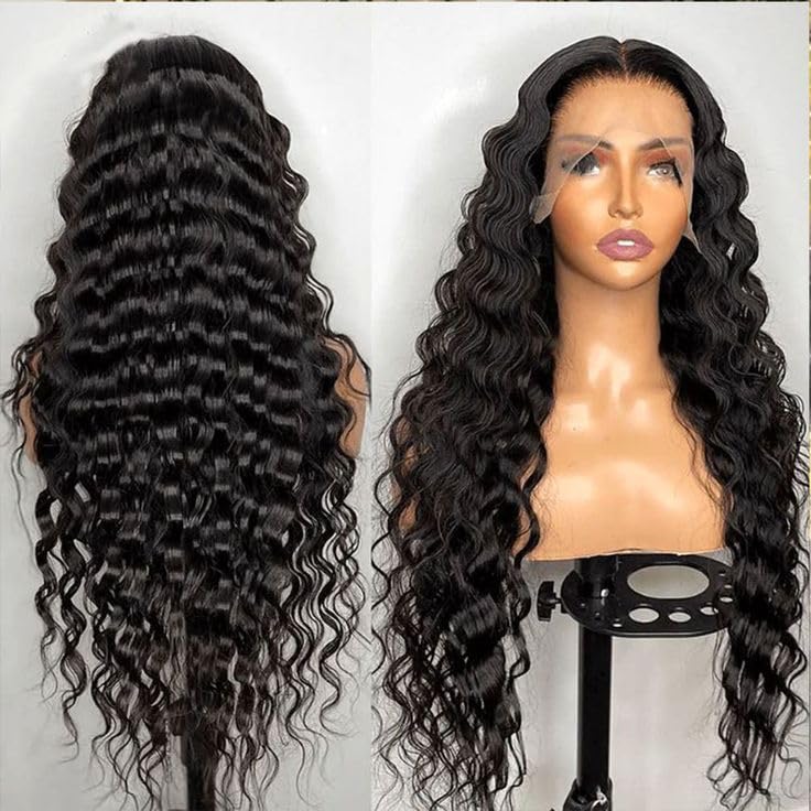NKTU Deep Wave Lace Front Wigs Human Hair 180 Density Glueless Wigs for Women 13x4 HD Transparent Lace Front Wigs Pre Plucked with Baby Hair 22 Inch
