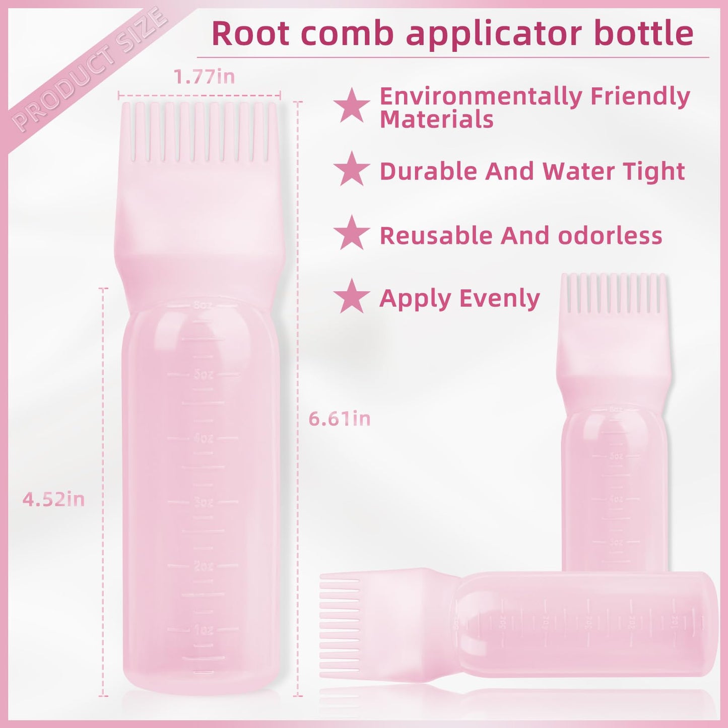 BLAAROOM 2Pack Root Comb Applicator Bottle - 6 Oz Hair Oil Applicator, Dye Bottle Tools with Oil Dispenser & Root Comb Brush - Pink