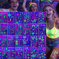 24 Sheets Glow in The Dark Temporary Tattoos, 320pcs Waterproof Neon Glow Party Tattoos, UV Black light Reactive Light Face Flash Tattoo Stickers for Parties, Halloween, Beach