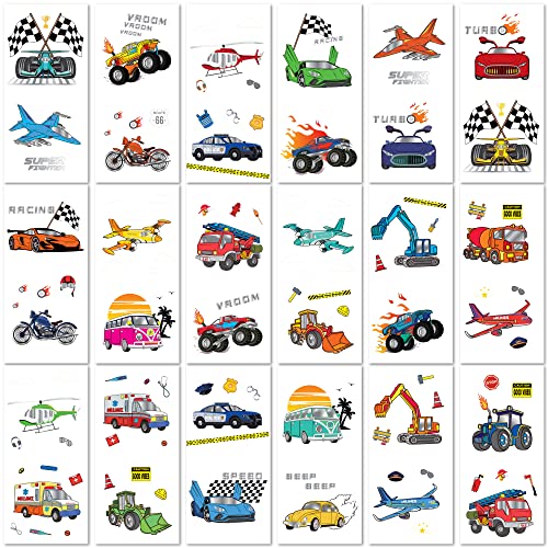 PapaKit 36 Pc Transportation Temporary Tattoo Set - 18 Individually Wrapped Sheets | Vehicle Birthday Party Favors, Goodie Bag Fillers, School Rewards