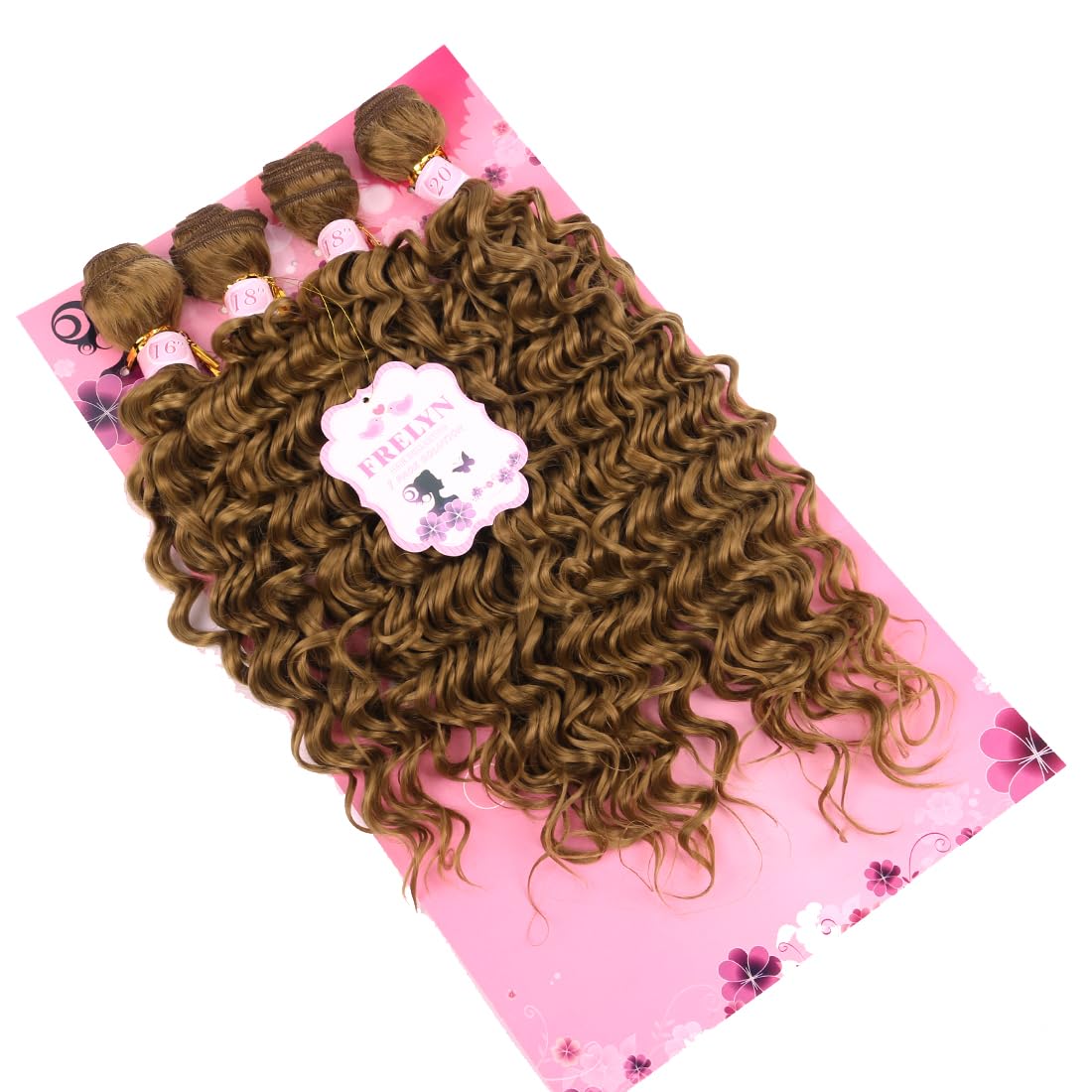 FRELYN Deep Wave Curly Synthetic Hair Weave Bundles - Black, 16-20 Inches, 4 Pack