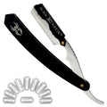 Black Widow Professional Barber Straight Edge Razor – 1.5mm Blade Exposure, 2.6 oz Stainless Steel Shavette (10 DE Blades) – Matte Black & Chrome, Swing-Lock