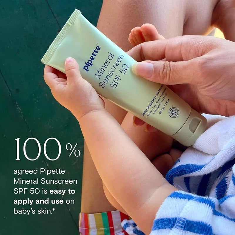 Pipette Mineral Sunscreen SPF 50 Lotion - Water-Resistant, Fragrance-Free, 3 oz Pack of 2