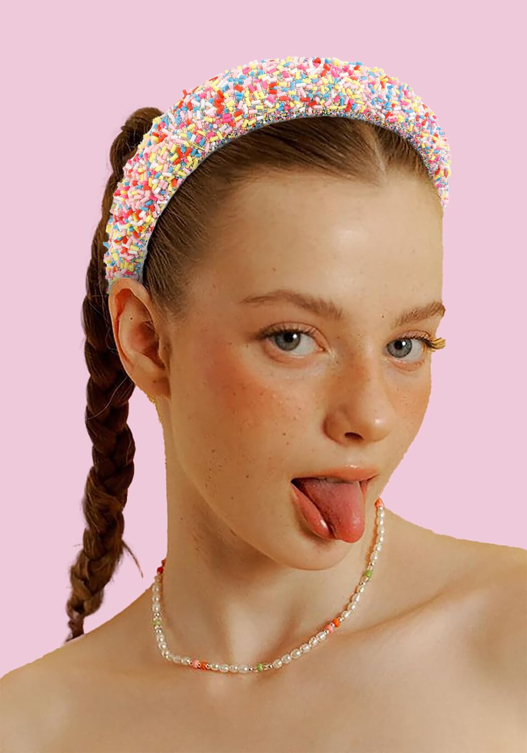 TEBIEKOY 2Pcs Easter Sprinkle Headbands for Women Cute Headbands Wide Padded Head Bands for Women's Hair Thick Donut Candy Hairbands Hair Accessories