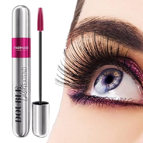 FARMASi 2 PACK Double Lash Extend Mascara, 2-Step Special Brush for Lengthening & Volumizing, False Lash Effect, Buildable Formula, No Clumping, Defines Eyelashes, Intense Black