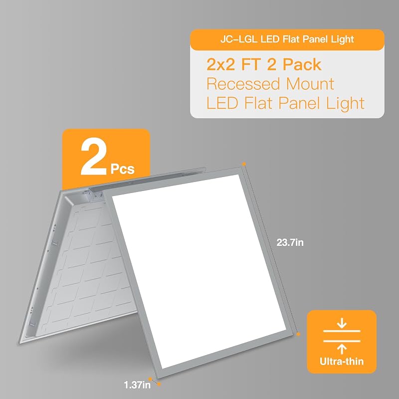 2x2 LED Flat Panel Light 5CCT 0-10V Dimmable 5200LM 2-Pack – 2x2FT Variation