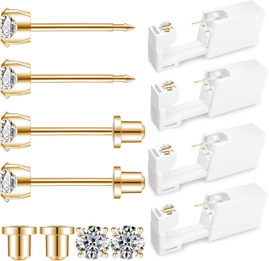 At-Home Ear Piercing Kit - Disposable Gun with 316L Surgical Steel & 4mm CZ Earrings | 4 Pack