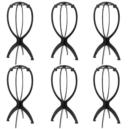 DANSEE 6 Pack Short Wig Stand Portable Wig Holder for multiple Wigs and Hats, 14.2 Inches Travel Wig Stand(Black)