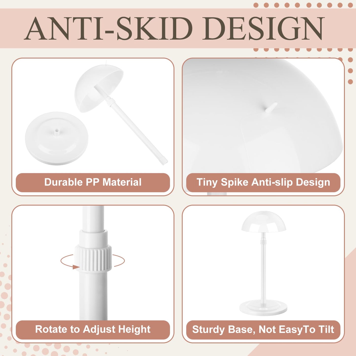 Tatuo 4 Pcs Wig Holders, 9.8"-18.9" Adjustable Height Wig Head Stand Portable Hat Display Holder Storage for Multiple Travel Wigs Styling Practice women DIY Head Stand Non Slip Stable(White)