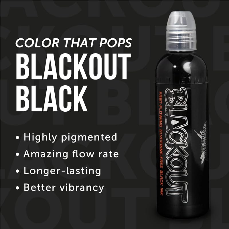 World Famous Tattoo Ink Blackout Ultra-Thin Black Ink - 8 oz, Cruelty-Free & Vegan