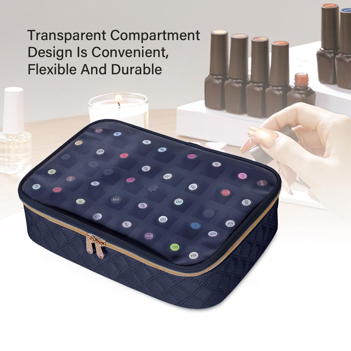 UOZL Nail Polish Bag organizer-Holds 40 bottles(15ml-0.5fl.oz)，Nail Polish Carrying Case Clear Multifunctional Cosmetic Travel Cases Makeup Bags Black