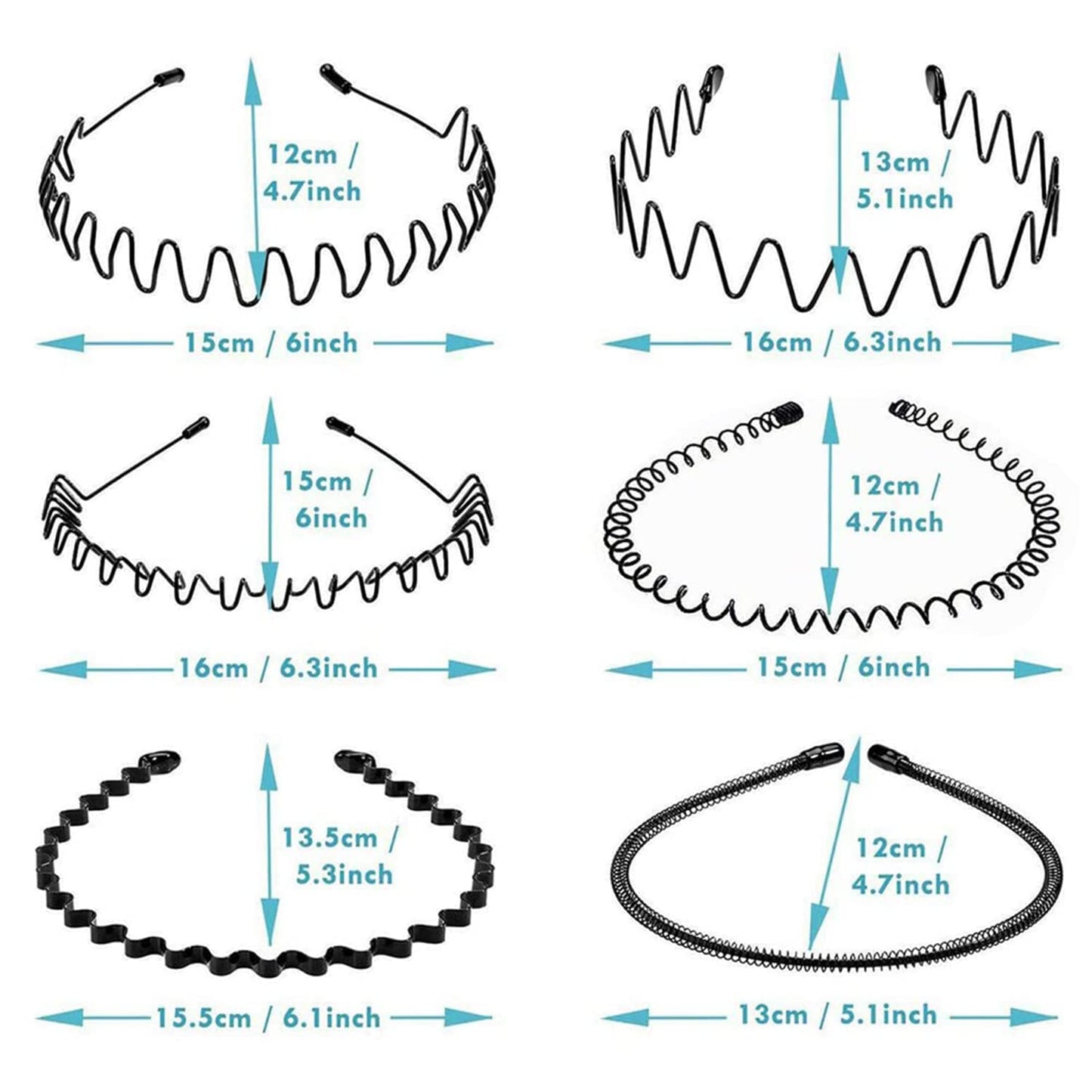 KELUBATU Metal Headbands for Men Fashion Headband for Women, Unisex Wavy Hair Bands Outdoor Sports Head Bands Simple Elastic Non-Slip Hair Accessories (6 Pack)