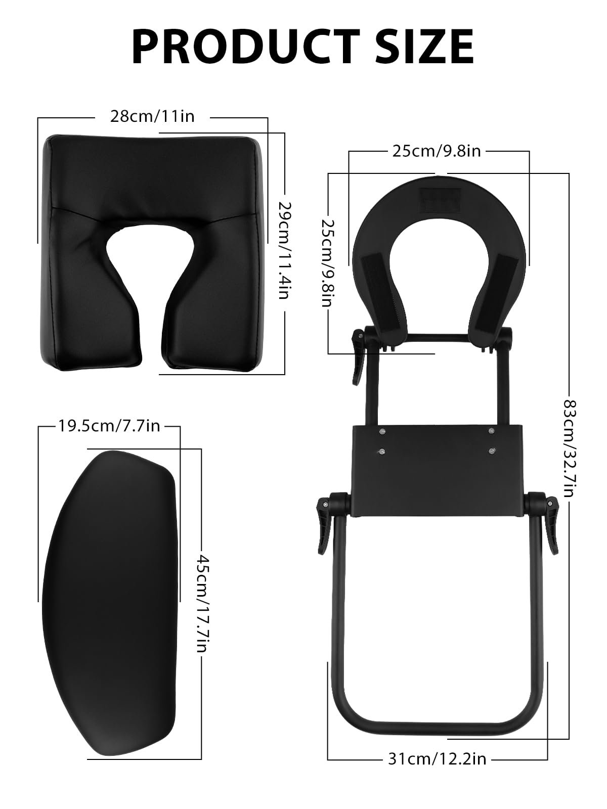 EBANKU Adjustable Headrest Face Pillow Cradle & Face Cushion Support Bracket, Headrest Cushion Square Pillow, Salon Home Mattress Massage Kit (Black)