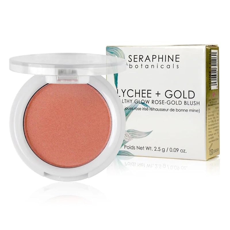 Lychee + Gold Healthy Glow Blush Palette – Rose-Gold Shimmer Cheek Color, with Ginger, Mangosteen & Chamomile Extracts | Variation: Lychee & Gold