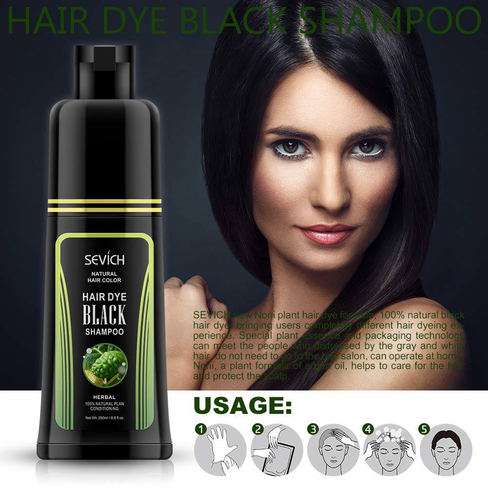 Black Hair Shampoo - SEVICH Instantly Black Hair Dye, Noni Essence Hair Shampoo, Hair Strength Repair Conditioner, Grey Cover, 250ml
