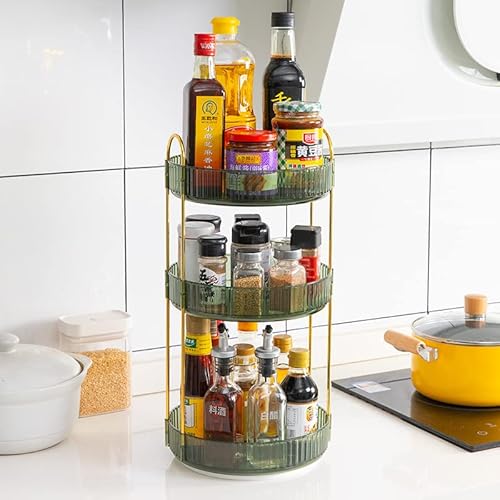 Makeup Organizer for Vanity, 360¡Æ Rotating Bathroom Organizer Countertop, High-Capacity Skincare Organizer, Spinning Cosmetics Organizer for Dresser Countertop (3 Tiers, Green)