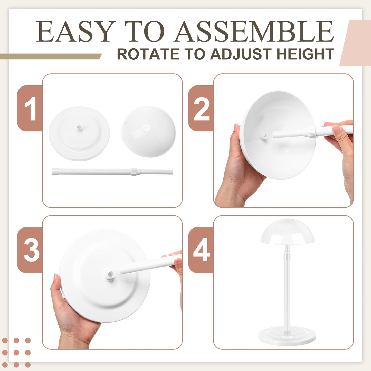 Tatuo 4 Pcs Wig Holders, 9.8"-18.9" Adjustable Height Wig Head Stand Portable Hat Display Holder Storage for Multiple Travel Wigs Styling Practice women DIY Head Stand Non Slip Stable(White)
