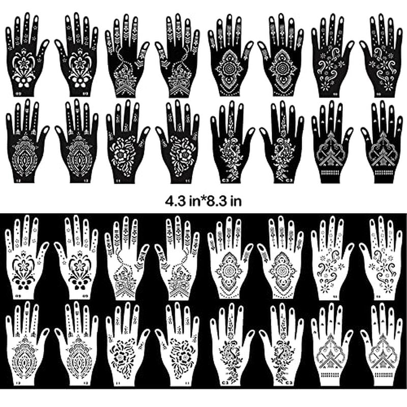 24 Sheets Henna Tattoo Stencils, 276+pcs Temporary Tattoo for Women Reusable Face Body Paint DIY Art Glitter Airbrush Tattoo Stencils Pack