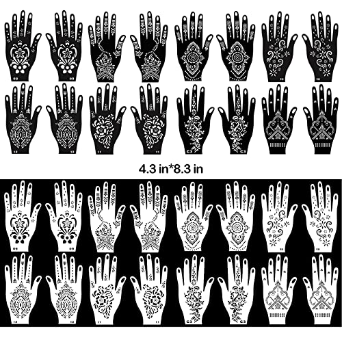 24 Sheets Henna Tattoo Stencils, 276+pcs Temporary Tattoo for Women Reusable Face Body Paint DIY Art Glitter Airbrush Tattoo Stencils Pack