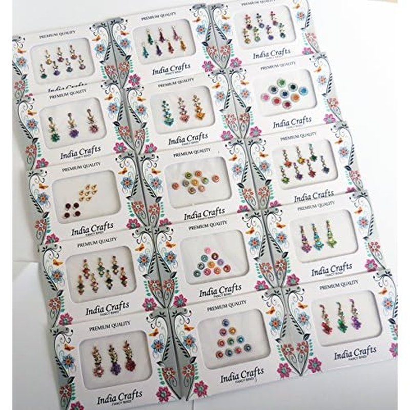 12 Combo Bindi Packs All in One- Multicolored Face Jewels Bindi Stickers Indian Forehead Tika