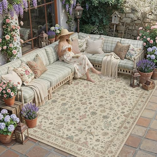 Linen Look Washable Area Rug 8x10 - Colorful Modern Indoor/Outdoor Floor Covering - Vari of Linen-Colorful