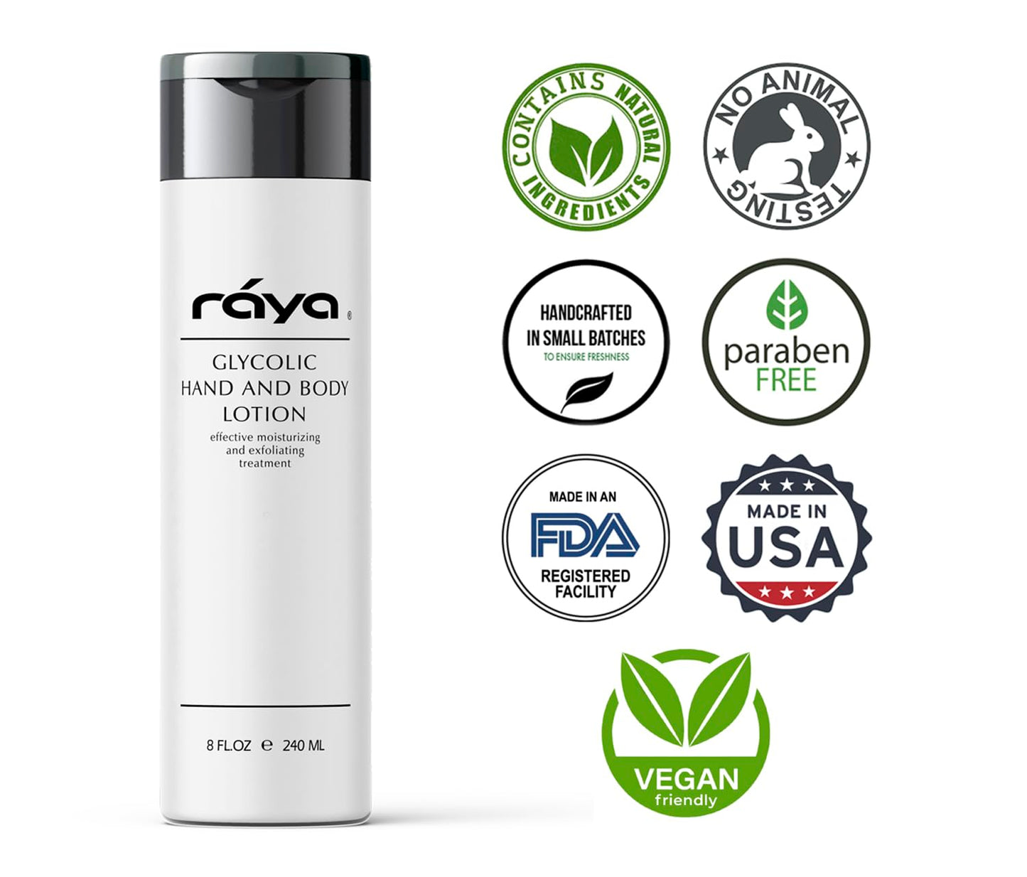 Raya Glycolic Hand and Body Lotion with AHA (G-333) | Soothing, Moisturizing, Exfoliating, and Conditioning Lotion for the Hands, Arms, Legs, and Body | Made with Alpha Hydroxy Acids
