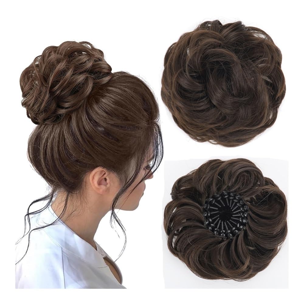 Bun, Synthetic Messy Bun Extensions,Fluffy Chignon, Bird's Nest Design, Retractable Wavy for Women(Dark gray)