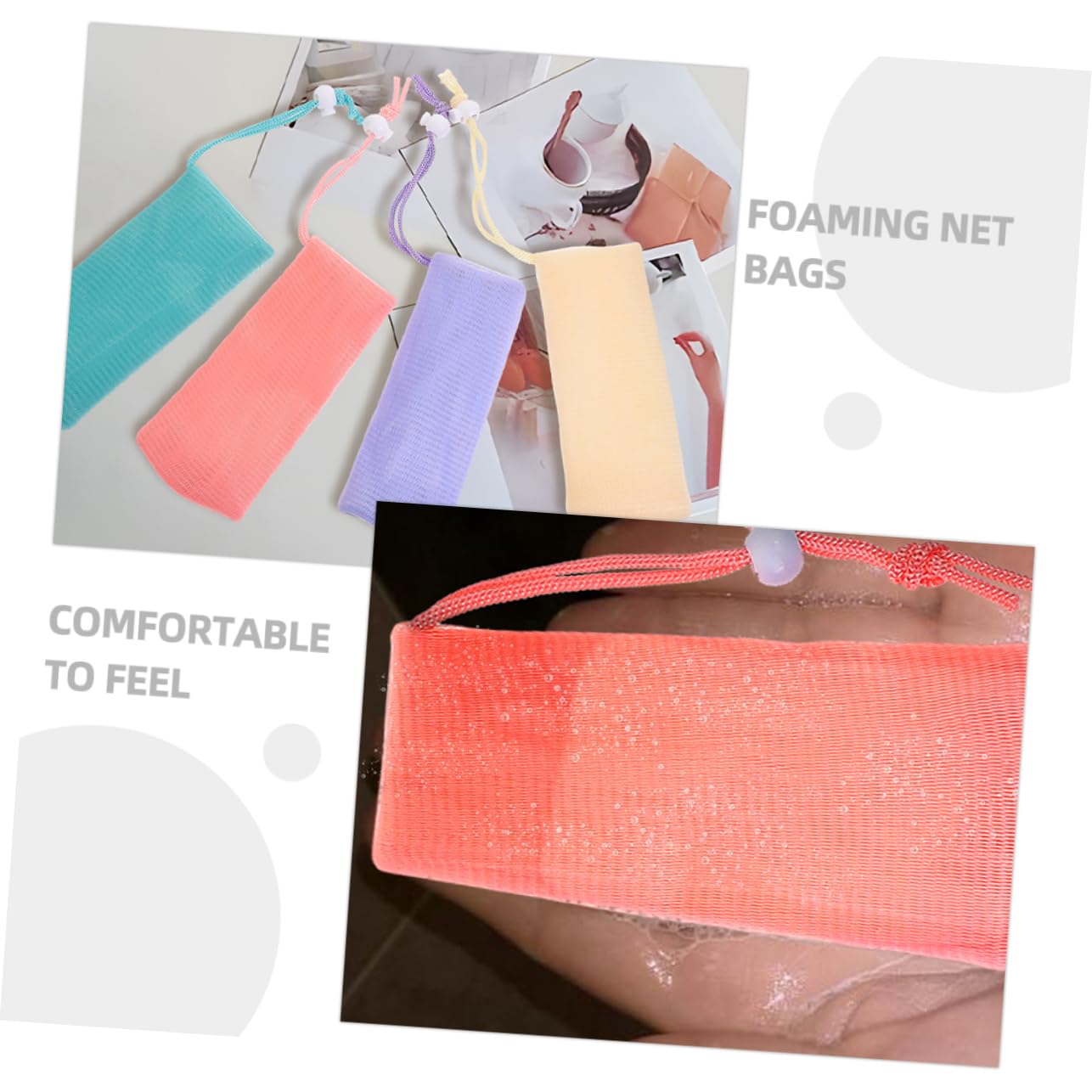 NULYLU 4pcs Soap Bar Shower Bag Lathering Mesh for Face Net Pouch Exfoliating